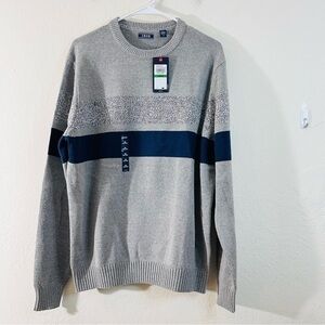 NWT IZOD Crew Neck Acrylic Blend Long Sleeve Striped Sweater Large Gray/Blue
